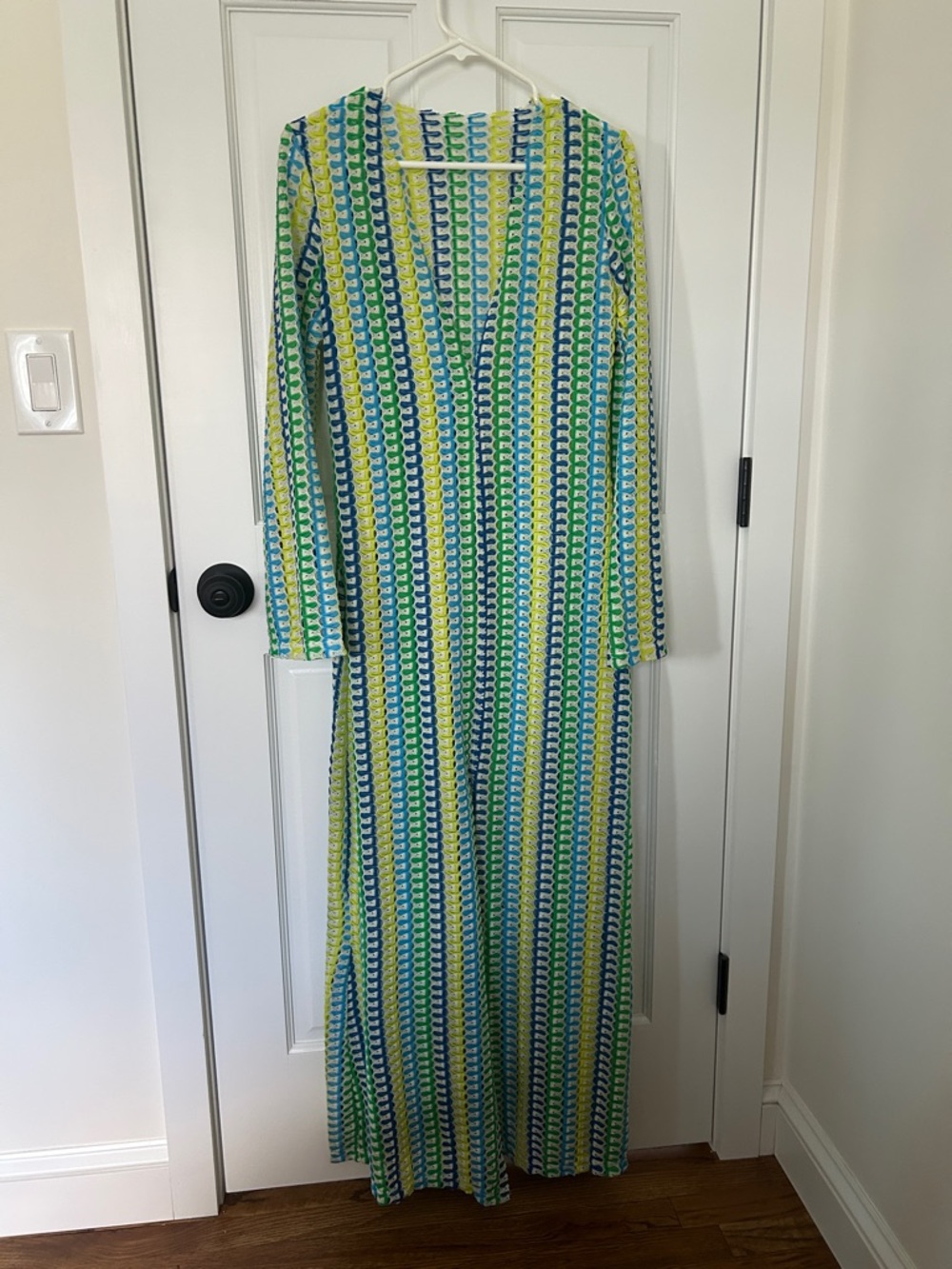 Striped V-Neck Maxi Dress in Blue & Green